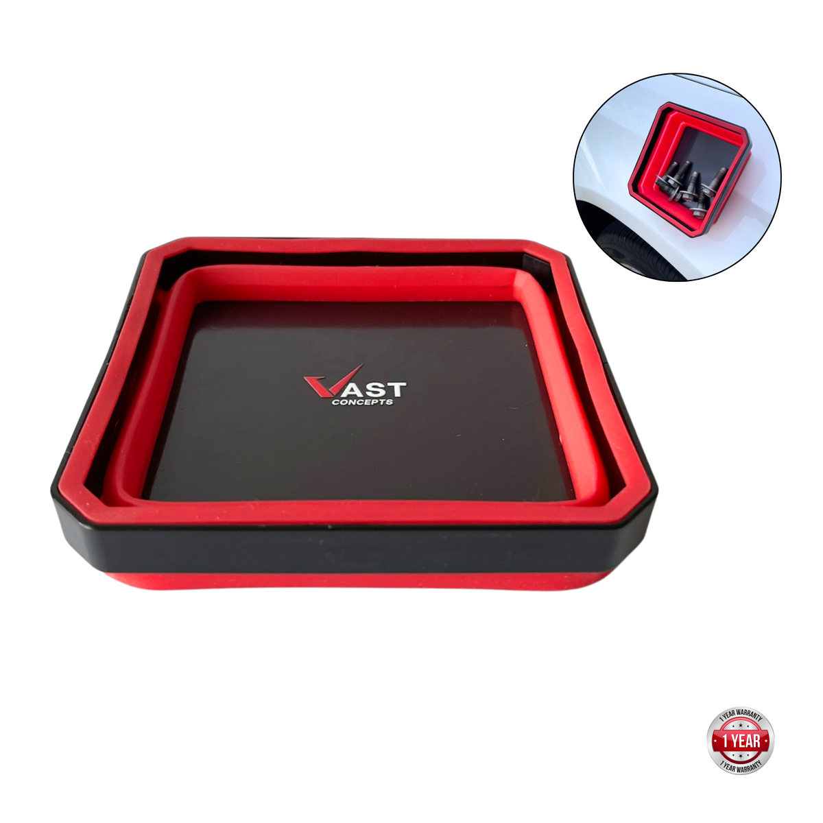 Expandable Silicone Magnetic Parts Storage Bin | Collapsable Magnetic Parts Bin - Red