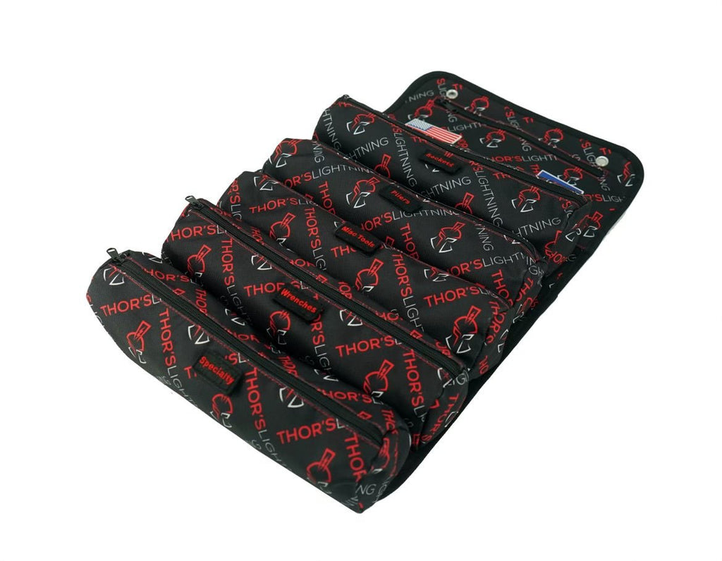 Heavy Duty Roll-Up Tool Bag – Removable Labeled Pouches