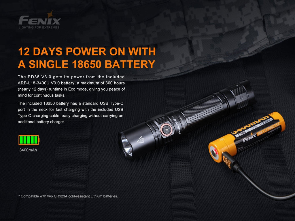 Fenix PD35 V3.0 Flashlight – 1700 Lumens, USB-C Rechargeable
