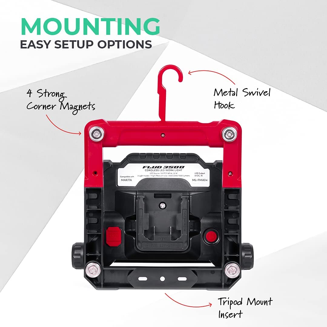 LED Work Flood Light for Makita 18V Batteries – 120 LEDs, USB Charging